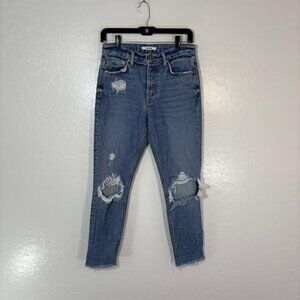 GRLFRND Jeans Womens 26 Blue Karolina Space Between Distressed High Rise Denim
